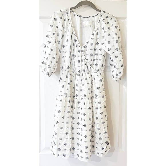 Anthropologie Marcie Surplice Embroidered Puff Sleeve V Neck Dress Small White - Picture 2 of 10